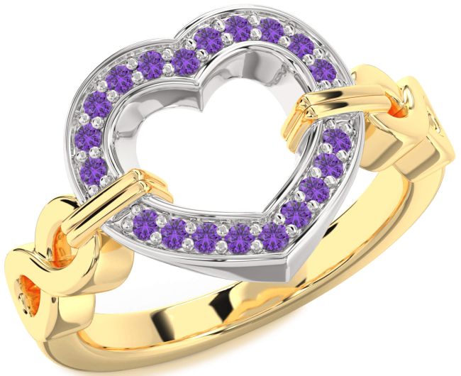 Amethyst Gold Silver Heart Infinity Ring