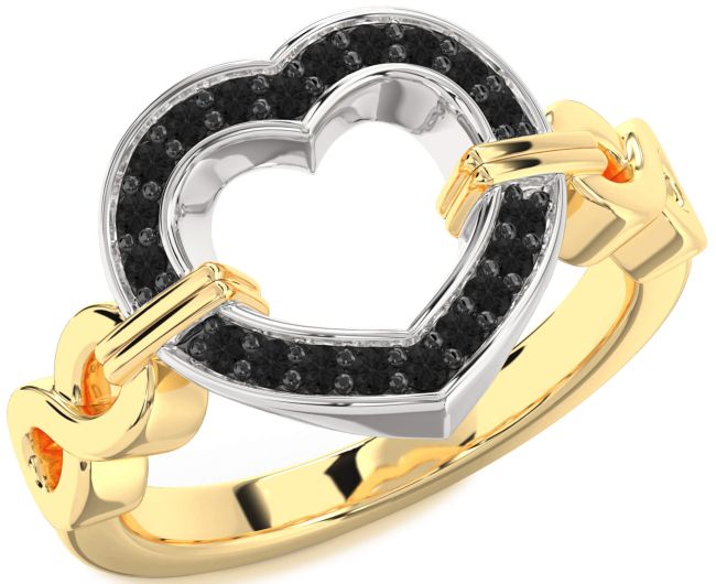 Black Diamond Gold Silver Heart Infinity Ring