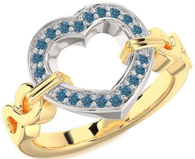 Blue Diamond Gold Silver Heart Infinity Ring