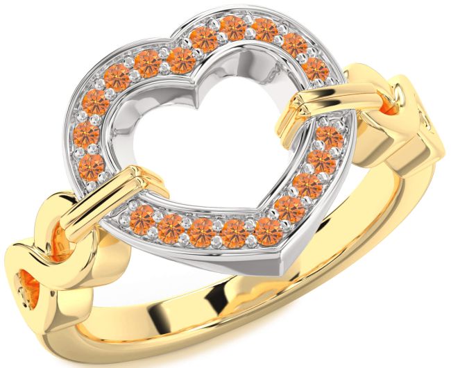 Citrine Gold Silver Heart Infinity Ring
