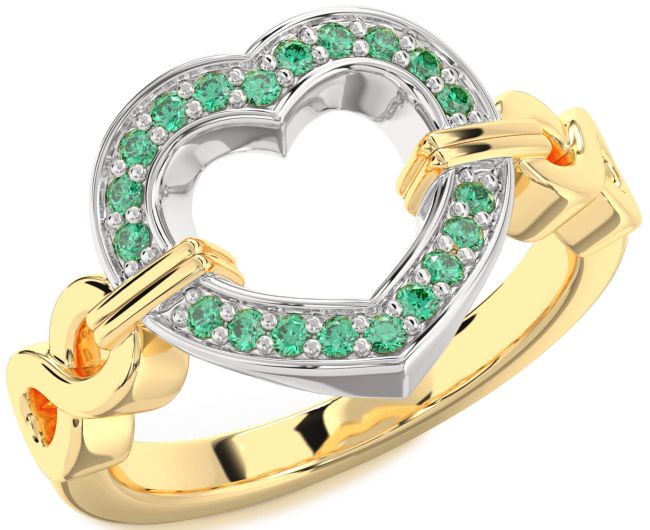 Emerald Gold Silver Heart Infinity Ring