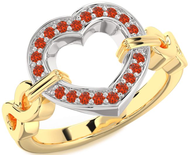 Fire Opal Gold Silver Heart Infinity Ring