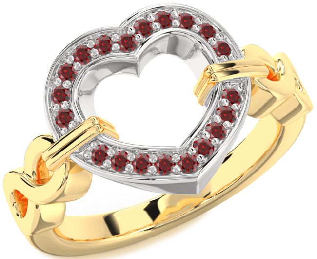 Garnet Gold Silver Heart Infinity Ring