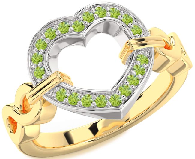 Peridot Gold Silver Heart Infinity Ring