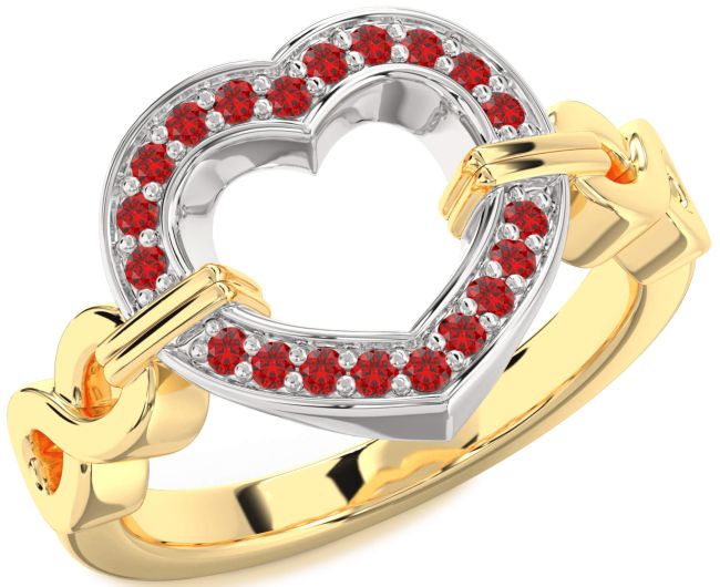 Ruby Gold Silver Heart Infinity Ring