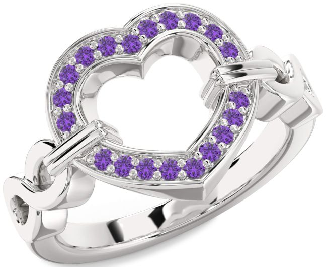 Amethyst Silver Heart Infinity Ring