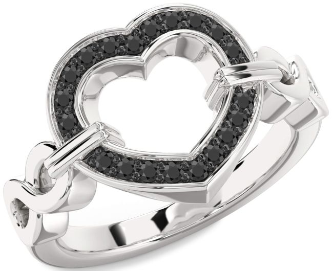 Black Onyx Silver Heart Infinity Ring
