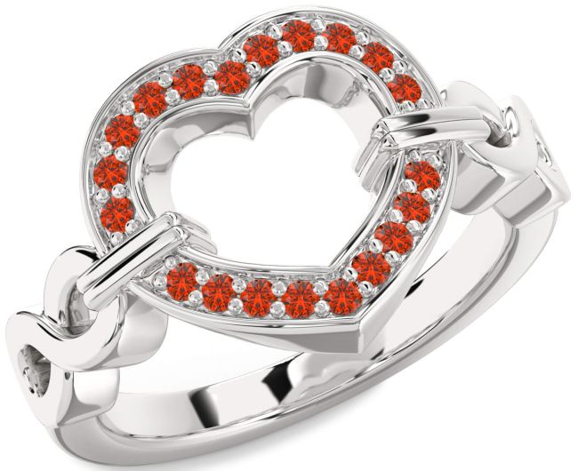 Fire Opal Platinum Heart Infinity Ring