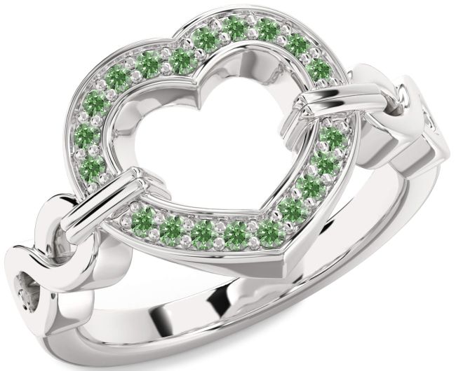 Green Diamond Platinum Heart Infinity Ring