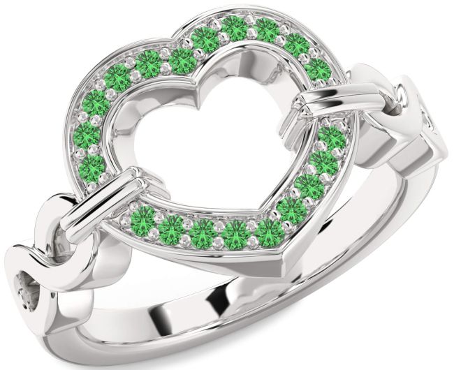Green Sapphire Silver Heart Infinity Ring