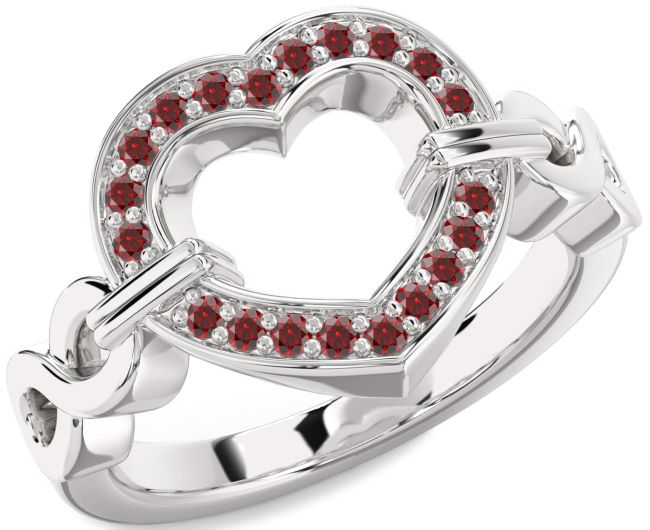 Garnet Silver Heart Infinity Ring