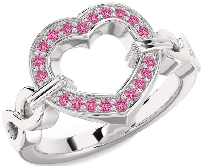 Pink Sapphire Silver Heart Infinity Ring
