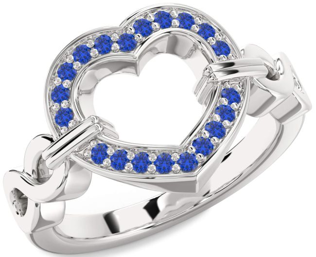 Blue Sapphire Silver Heart Infinity Ring