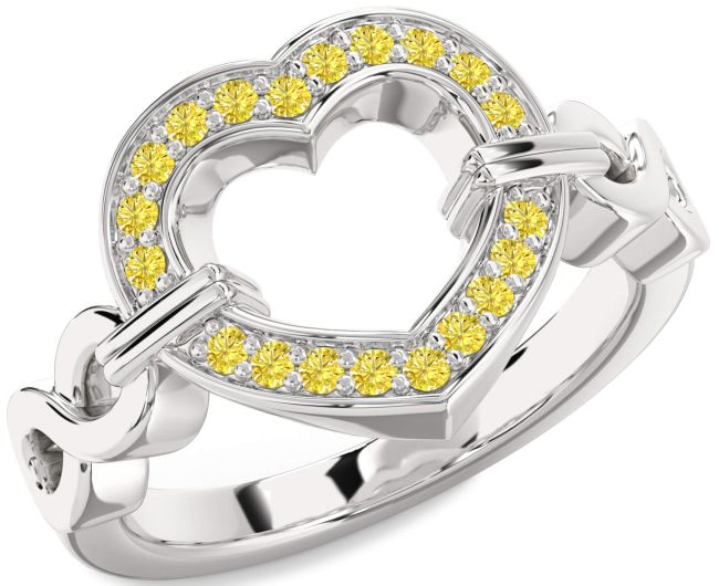 Yellow Diamond Platinum Heart Infinity Ring