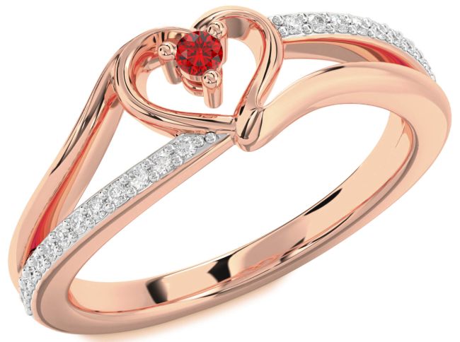Diamond Ruby Rose Gold Heart Promise Ring