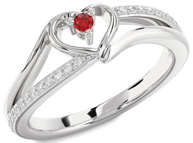 Diamond Ruby Silver Heart Promise Ring