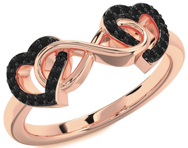 Black Diamond Rose Gold Heart Infinity Ring