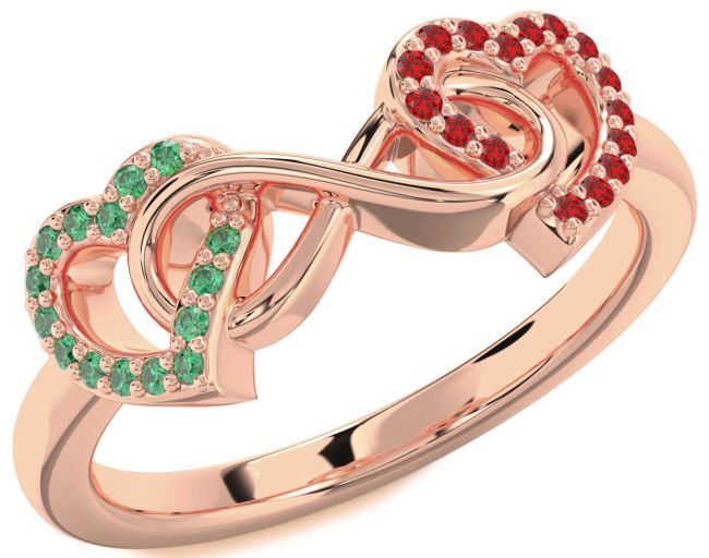 Emerald & Ruby Rose Gold Heart Infinity Promise Ring