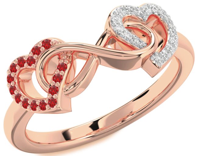 Diamond & Ruby Rose Gold Heart Infinity Promise Ring