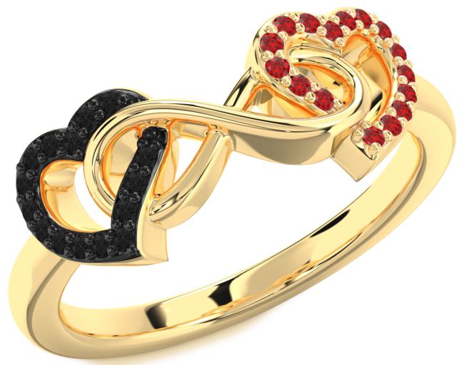 Black Diamond & Ruby Gold Silver Heart Infinity Promise Ring