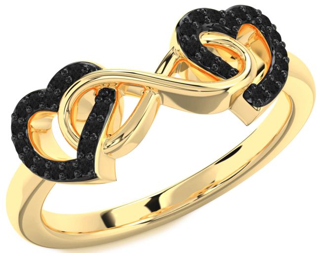 Black Diamond Gold Heart Infinity Ring
