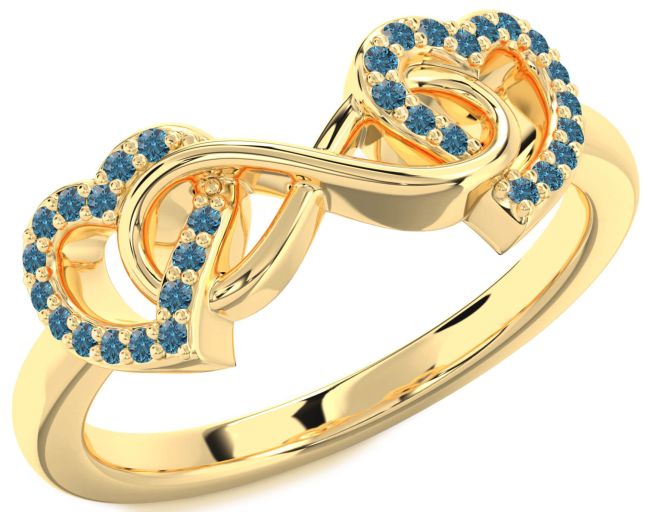 Blue Diamond Gold Silver Heart Infinity Ring