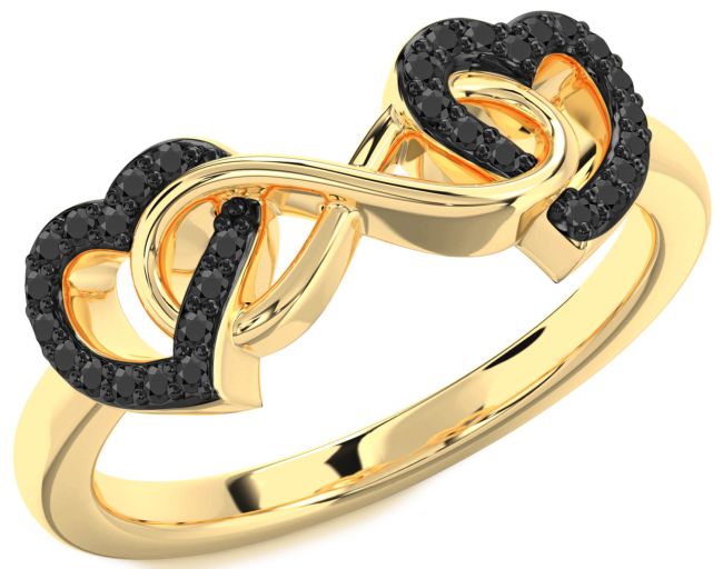 Black Onyx Gold Heart Infinity Ring