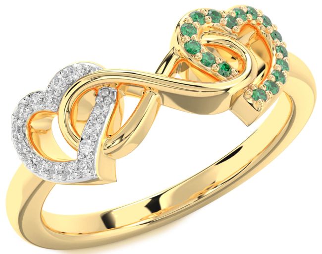Emerald & Diamond Gold Heart Infinity Promise Ring
