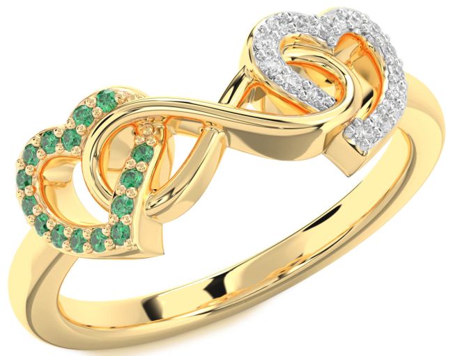 Diamond & Emerald Gold Heart Infinity Promise Ring