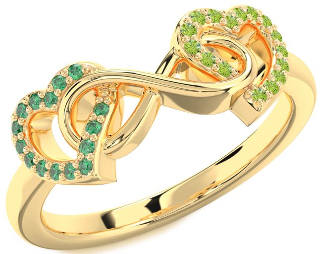 Emerald & Peridot Gold Heart Infinity Promise Ring