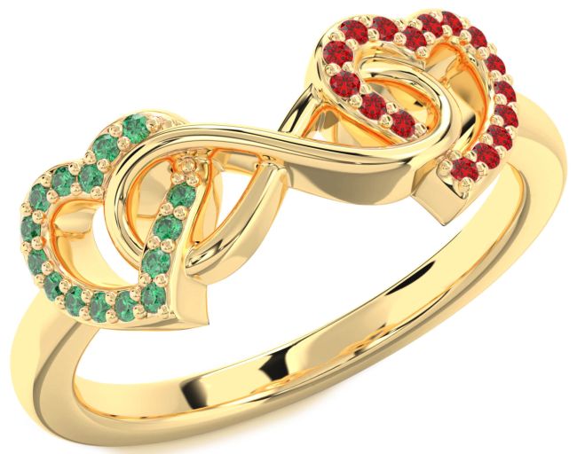 Emerald & Ruby Gold Heart Infinity Promise Ring