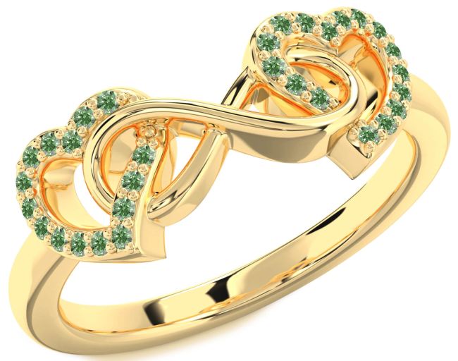Green Diamond Gold Heart Infinity Ring