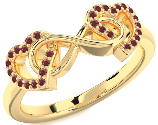 Garnet Gold Heart Infinity Ring