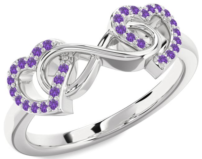 Amethyst Platinum Heart Infinity Ring