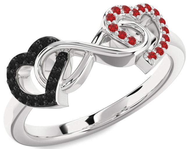 Black Diamond & Ruby Silver Heart Infinity Promise Ring