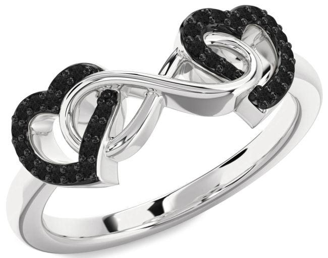 Black Diamond Silver Heart Infinity Ring
