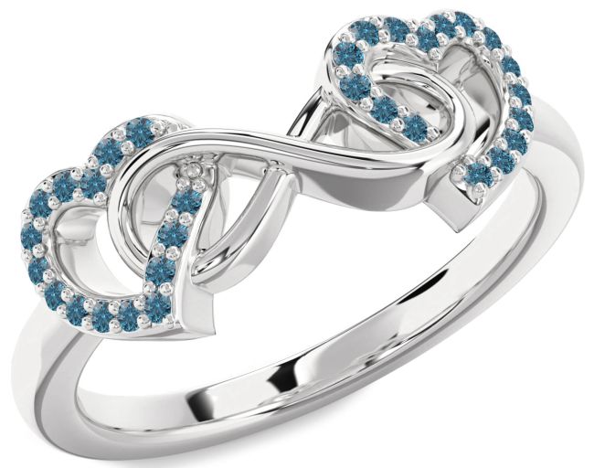 Blue Diamond Silver Heart Infinity Ring