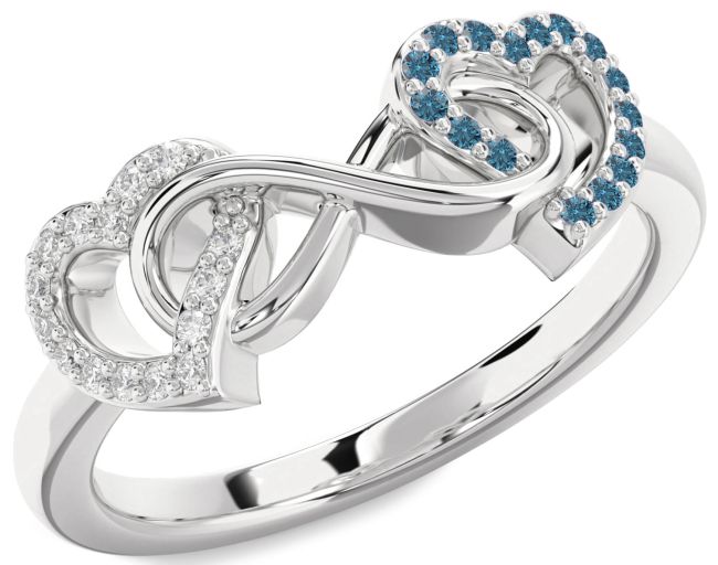 Blue Diamond Silver Heart Infinity Promise Ring