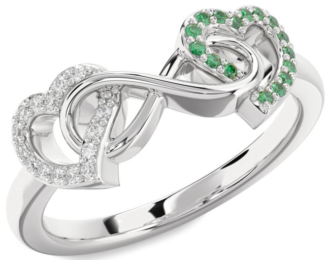 Emerald & Diamond Silver Heart Infinity Promise Ring