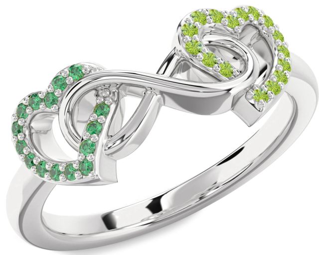 Emerald & Peridot Silver Heart Infinity Promise Ring