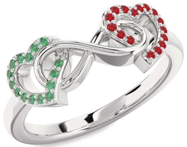 Emerald & Ruby Silver Heart Infinity Promise Ring