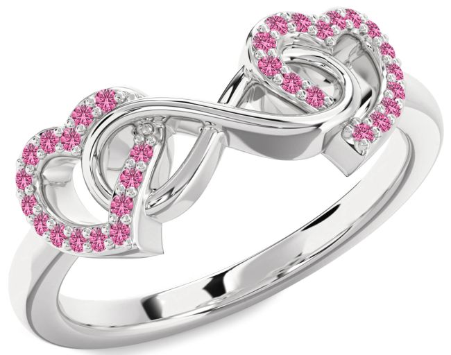 Pink Sapphire Silver Heart Infinity Ring