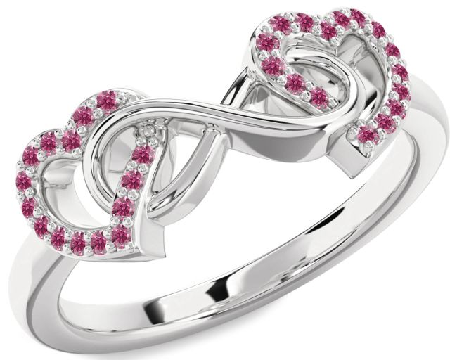 Pink Tourmaline Silver Heart Infinity Ring