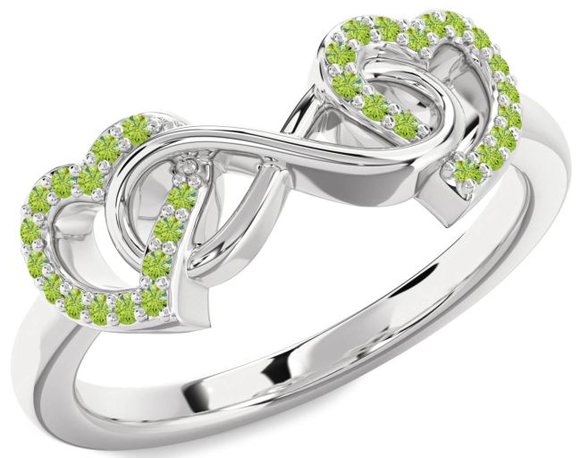 Peridot Platinum Heart Infinity Ring