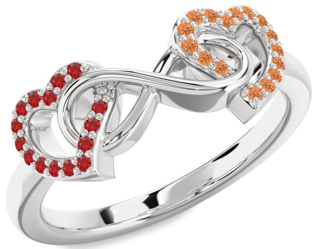 Ruby & Citrine Silver Heart Infinity Promise Ring