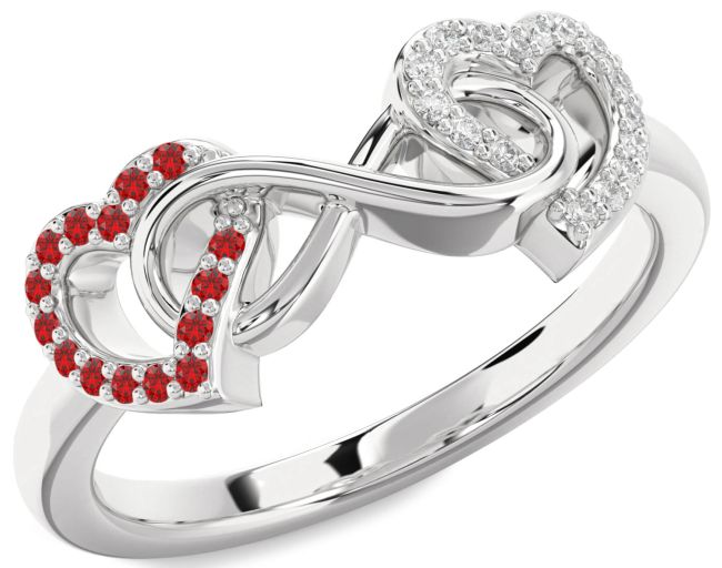 Diamond & Ruby Silver Heart Infinity Promise Ring