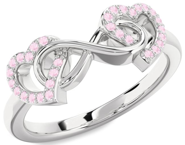 Rose Quartz Silver Heart Infinity Ring