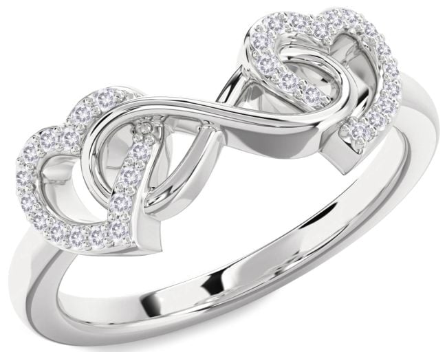 Salt & Pepper Diamond Silver Heart Infinity Ring