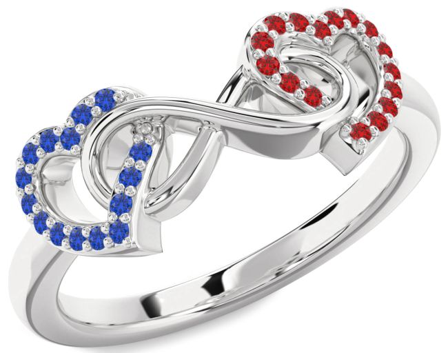 Blue Sapphire & Ruby Silver Heart Infinity Promise Ring