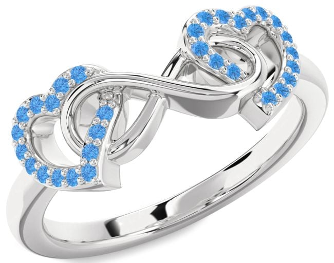 Swiss Blue Topaz Silver Heart Infinity Ring